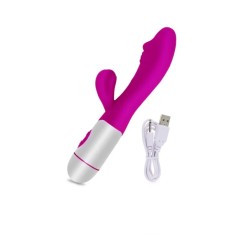 Vibrator dual, rosu, 18 cm, intensitate reglabila, jucarie sexuala