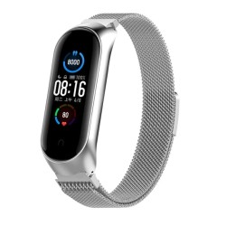 Bratara din otel inoxidabil, compatibil Xiaomi Mi Band 5 / 6, Inchidere magnetica, Argintiu